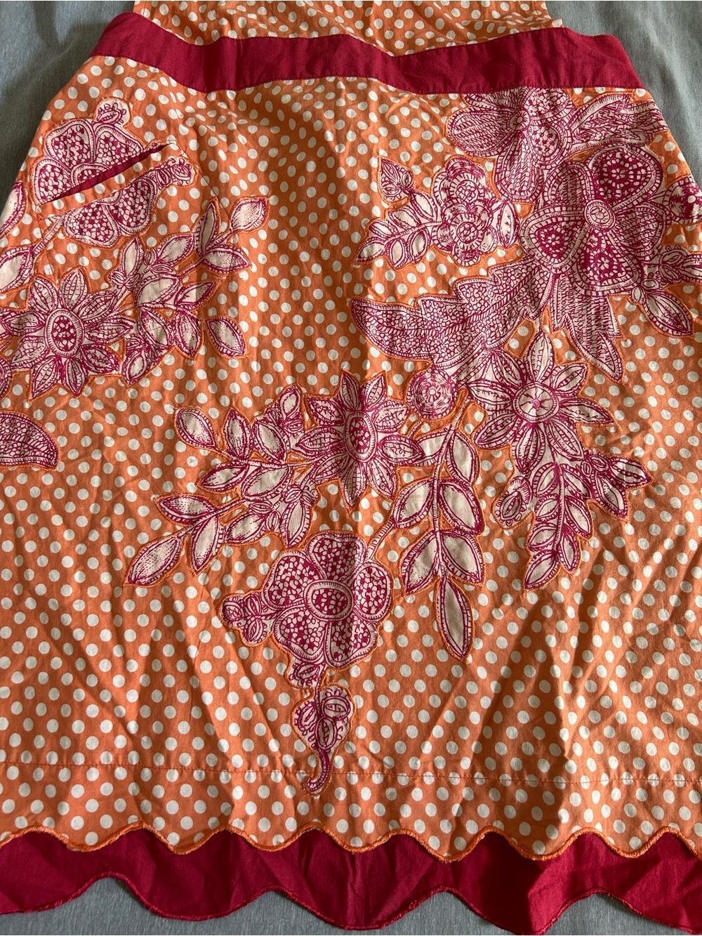 Anthropologie Floral Polka Dot Apron - Orange & Red - Picture 4 of 6